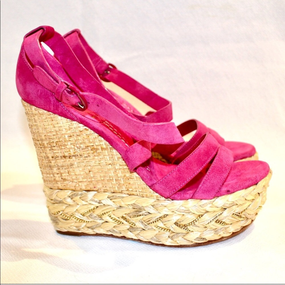 Casadei pink suede wedge gorgeous new 7.5 - Picture 1 of 6